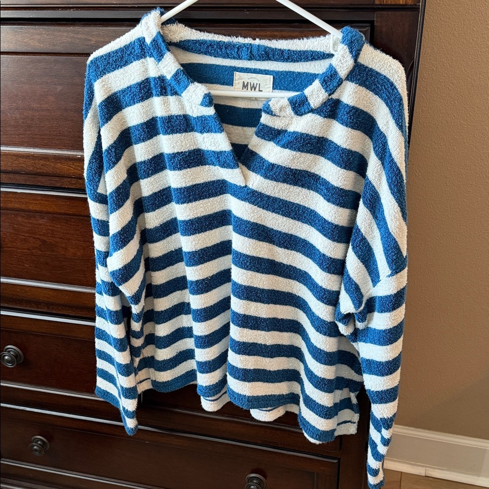 Madewell French Terry Striped Split neck Top Make Weekends Longer